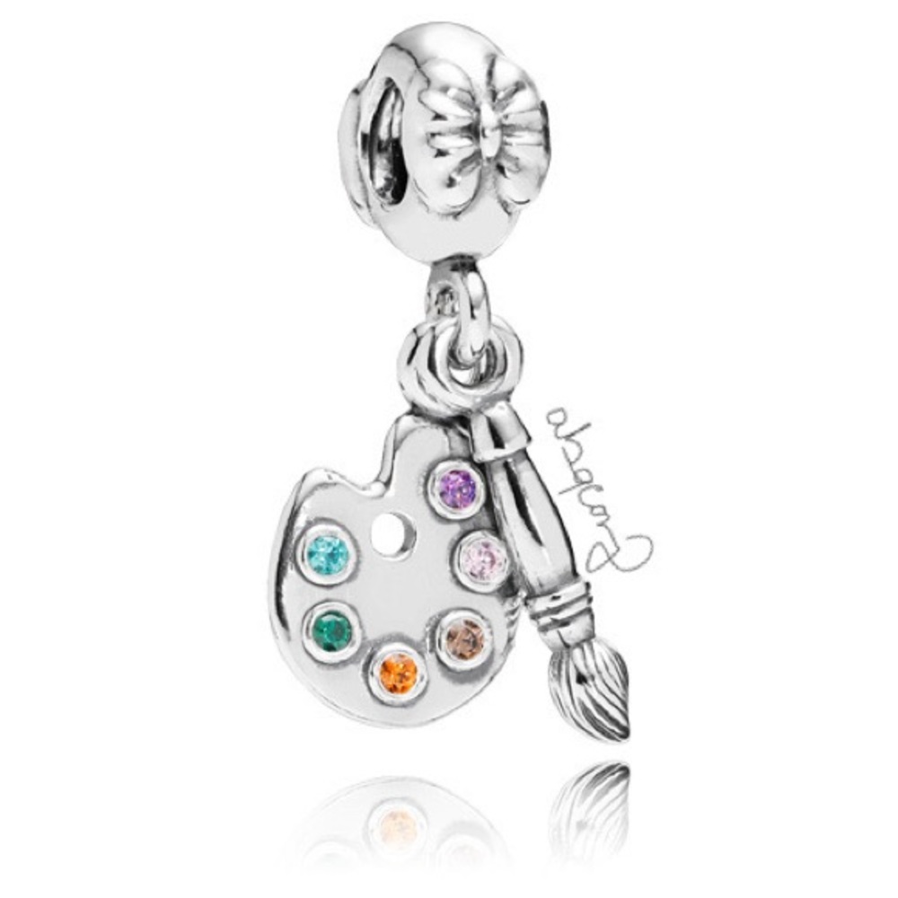 EUC Pandora 791268CZMX Sterling Silver Artist Palette Dangle Bead w/ CZ's